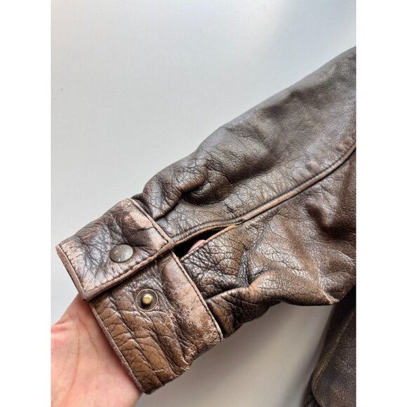 Vintage WILSONS Adventure Bound Brown Leather Aviator Bomber Jacket, Size L - Picture 9 of 16